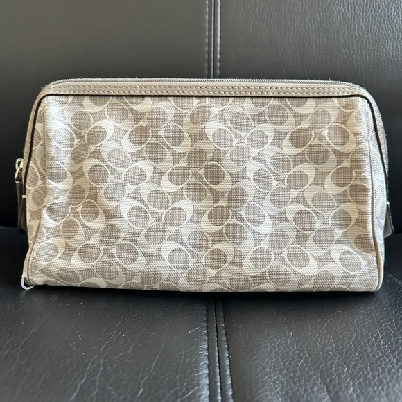 Coach Heritage Stripe Signature “C” Makeup Travel Cosmetic Pouch Bag‎ Grey - Picture 3 of 9